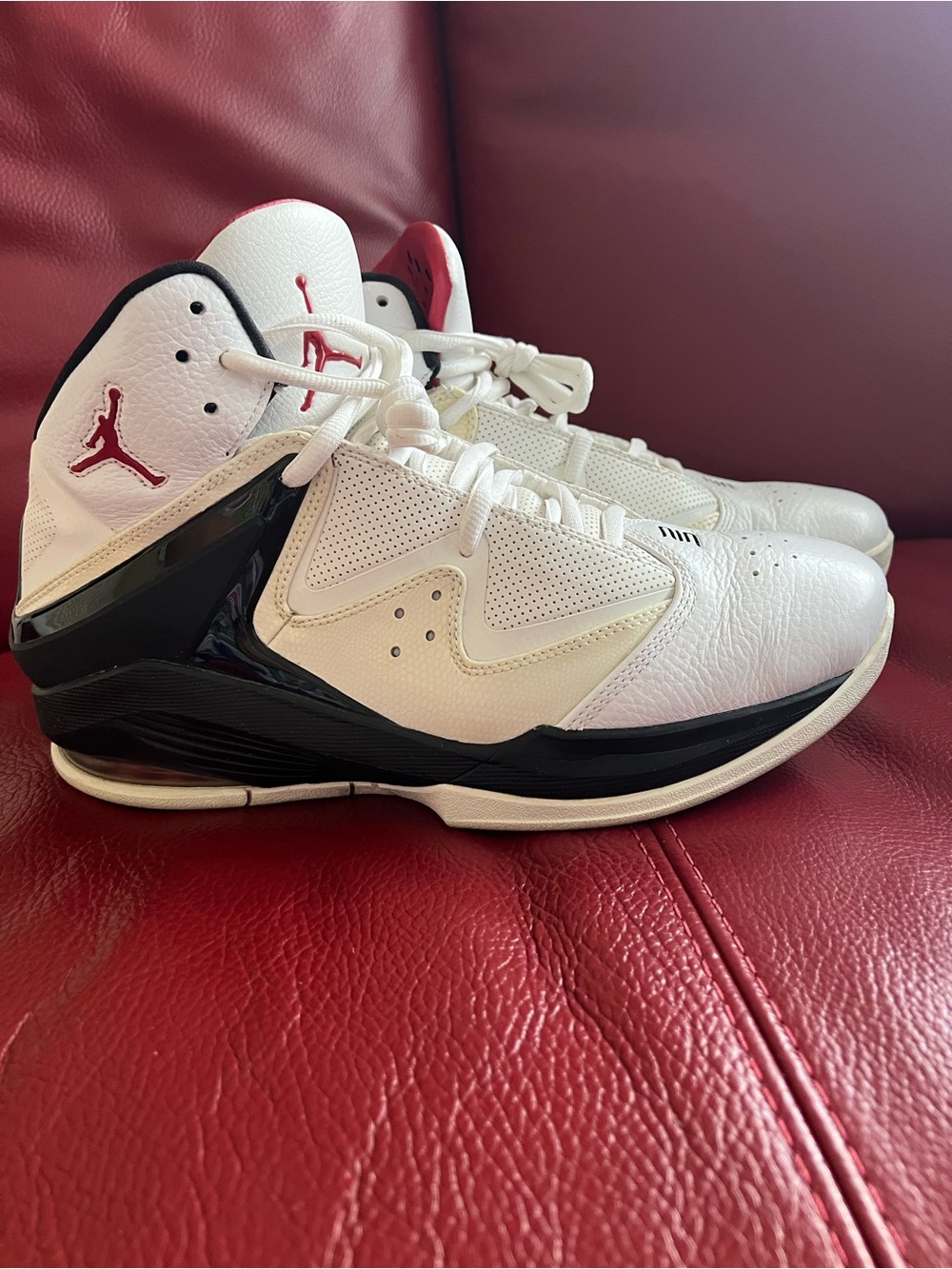 Jordan Men’s White/Black/Red High-Top Basketball Shoes